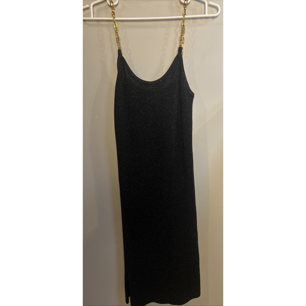 Urban Revivo Body Con Dress Black Sparkle Materials Gold Chain Straps Sz 4 Party